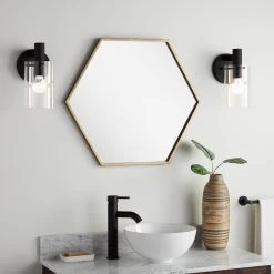 Signature Hardware Sauma 24 in. Hexagonal Vanity Mirror in Antique Brass