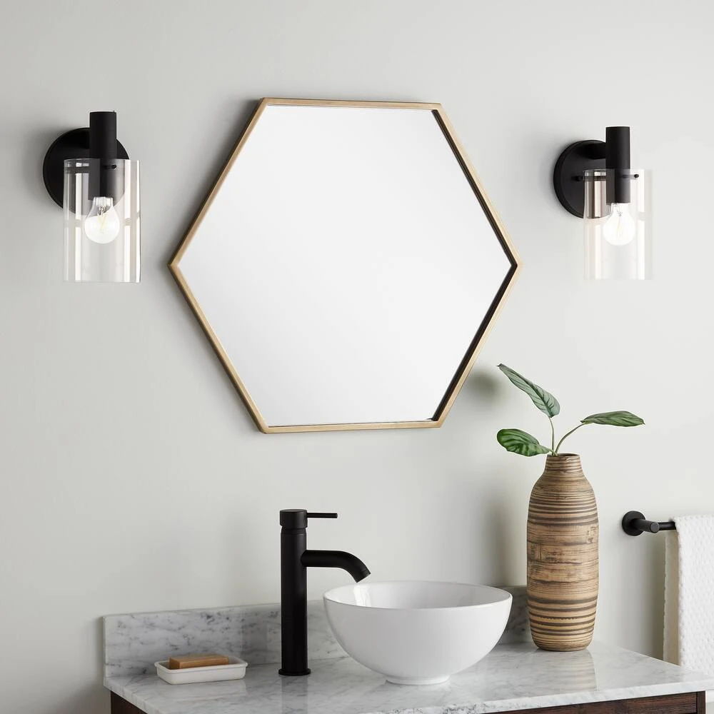 Signature Hardware Sauma 24 in. Hexagonal Vanity Mirror in Antique Brass 1 Signature Hardware Sauma 24 in. Hexagonal Vanity Mirror in Antique Brass