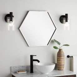 Signature Hardware Sauma 24 in. Hexagonal Vanity Mirror in Nickel