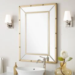 Signature Hardware Joanei 27-7/8 x 38-7/8 x 1-3/8 in. Rectangular Decorative Vanity Mirror in Antique Brass