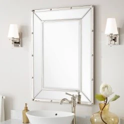 Signature Hardware Joanei 27-7/8 x 38-7/8 x 1-3/8 in. Rectangular Decorative Vanity Mirror in Nickel