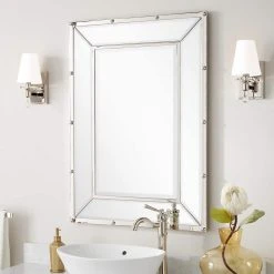 Signature Hardware Joanei 27-7/8 x 38-7/8 x 1-3/8 in. Rectangular Decorative Vanity Mirror in Nickel 9 Signature Hardware Joanei 27-7/8 x 38-7/8 x 1-3/8 in. Rectangular Decorative Vanity Mirror in Nickel -Lotus & Windoware, Inc. Shop Query 1042