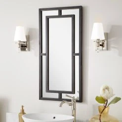 Signature Hardware Austi 18 x 36 x 1 in. Rectangular Decorative Vanity Mirror in Black Powder Coat with Gold Lining