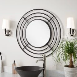 Signature Hardware Reka 30-3/4 x 7/8 in. Round Decorative Vanity Mirror in Black Powder Coat