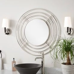 Signature Hardware Reka 30-3/4 x 7/8 in. Round Decorative Vanity Mirror in Nickel