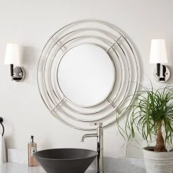 Signature Hardware Reka 30-3/4 x 7/8 in. Round Decorative Vanity Mirror in Nickel 9 Signature Hardware Reka 30-3/4 x 7/8 in. Round Decorative Vanity Mirror in Nickel -Lotus & Windoware, Inc. Shop Query 1190