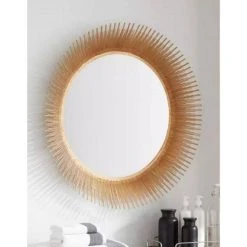 Signature Hardware Stratmoor 32 in. Iron Vanity Mirror in Antique Gold