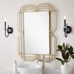 Signature Hardware Solandra 29-3/4 x 39-5/8 x 1 in. Rectangular Decorative Vanity Mirror in Antique Brass