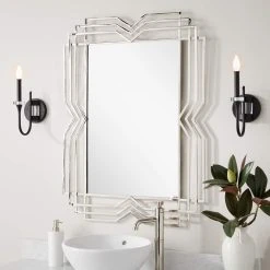 Signature Hardware Solandra 29-3/4 x 39-5/8 x 1 in. Rectangular Decorative Vanity Mirror in Nickel