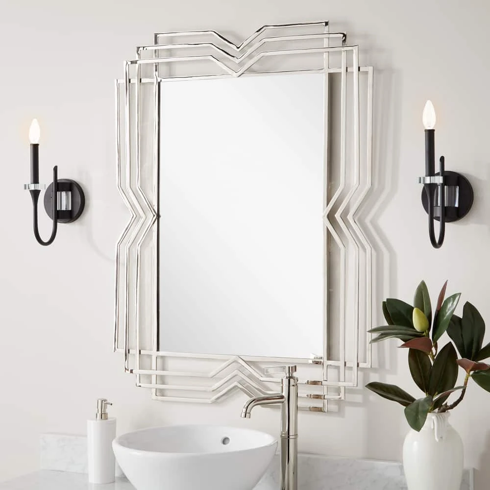 Signature Hardware Solandra 29-3/4 x 39-5/8 x 1 in. Rectangular Decorative Vanity Mirror in Nickel 1 Signature Hardware Solandra 29-3/4 x 39-5/8 x 1 in. Rectangular Decorative Vanity Mirror in Nickel