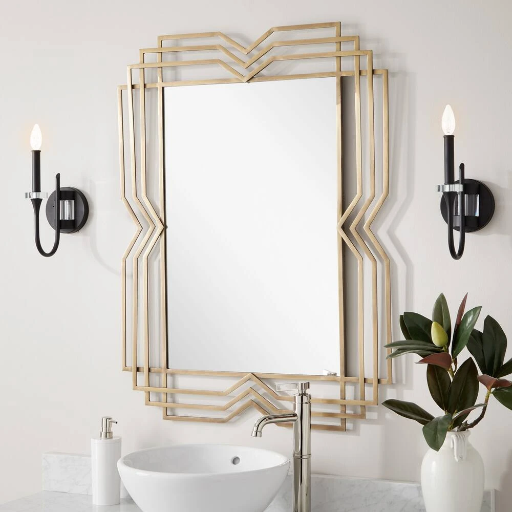 Signature Hardware Solandra 29-3/4 x 39-5/8 x 1 in. Rectangular Decorative Vanity Mirror in Nickel 5 Signature Hardware Solandra 29-3/4 x 39-5/8 x 1 in. Rectangular Decorative Vanity Mirror in Nickel - Image 5
