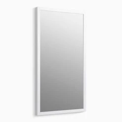 KOHLER Jacquard® 19-1/2 x 34-1/2 in. Wood, Glass and Veneers Framed Rectangular Mirror in Linen White