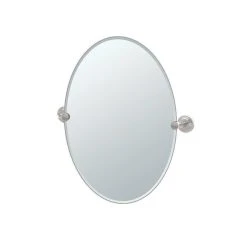 Gatco Marina 19-1/2 x 26-1/2 in. Brass Wall Mount Oval Frameless Mirror in Satin Nickel