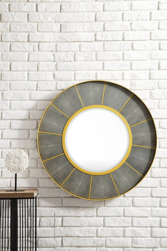 James Martin Vanities 35-3/8 in. Round Mirror in Crimson Gold and Shagreen Platinum 6 James Martin Vanities 35-3/8 in. Round Mirror in Crimson Gold and Shagreen Platinum - Image 6