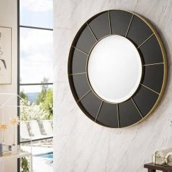 James Martin Vanities 35-3/8 in. Round Mirror in Radiant Gold and Glossy Black -Lotus & Windoware, Inc. Shop Query 1331