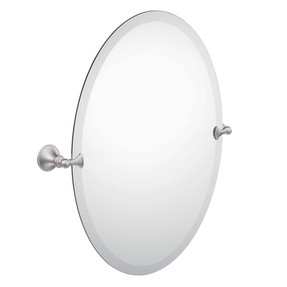 Moen Glenshire® 26 x 22-13/16 in. Zinc-Glass Oval Tilt Mirror in Brushed Nickel 1 Moen Glenshire® 26 x 22-13/16 in. Zinc-Glass Oval Tilt Mirror in Brushed Nickel