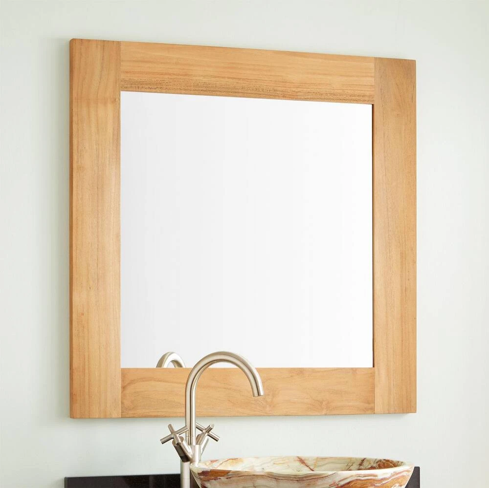 Signature Hardware Bastian 30 in. Teak Vanity Mirror in Natural Wood 1 Signature Hardware Bastian 30 in. Teak Vanity Mirror in Natural Wood