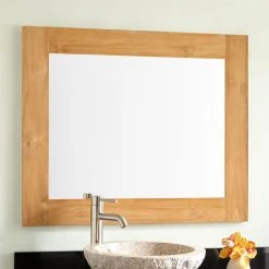 Signature Hardware Bastian 36 in. Teak Vanity Mirror in Natural Wood
