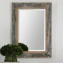 Uttermost Company Bozeman 38 x 28 in. Rectangle Mirror in Distressed Slate Blue, Aged Wood and Rusty Ivory (Less Frame) -Lotus & Windoware, Inc. Shop Query 1570
