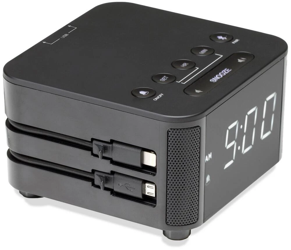 100/240V Multi-Function Audio Alarm ABS Clock with Bluetooth Alarm, Built-in Iphone and Micro & USB-C Cables for Iphone, Ipad and Ipod 1 100/240V Multi-Function Audio Alarm ABS Clock with Bluetooth Alarm, Built-in Iphone and Micro & USB-C Cables for Iphone, Ipad and Ipod