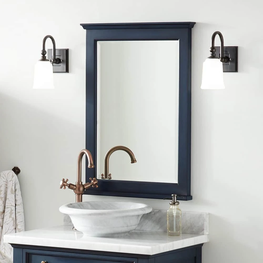 Signature Hardware Keller 24 x 33-1/8 x 2-1/8 in. Rectangular Vanity Mirror in Vintage Navy Blue 1 Signature Hardware Keller 24 x 33-1/8 x 2-1/8 in. Rectangular Vanity Mirror in Vintage Navy Blue