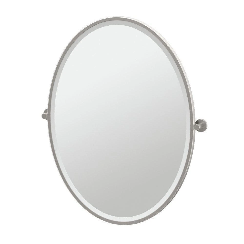 Gatco Channel 33 x 25 in. Zinc Wall Mount Oval Framed Mirror in Satin Nickel 1 Gatco Channel 33 x 25 in. Zinc Wall Mount Oval Framed Mirror in Satin Nickel