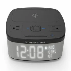 100/240V ABS Multi-Function Audio Alarm Clock with Bluetooth Audio, 2X USB Ports and Wireless QI Charging