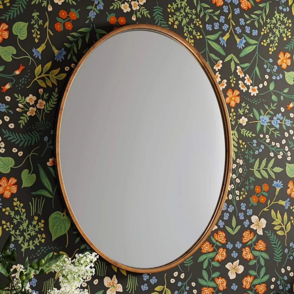 Signature Hardware Amyr 24 in. Oval Vanity Mirror in Gold Leaf 6 Signature Hardware Amyr 24 in. Oval Vanity Mirror in Gold Leaf - Image 6