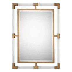 Uttermost Company Balkan 28 x 38 in. Antiqued Forged Iron Mirror with Clear Acrylic Bars in Metallic Gold
