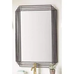 Signature Hardware Sethfield 29 in. Iron Vanity Mirror in Black Powder Coat/Gold