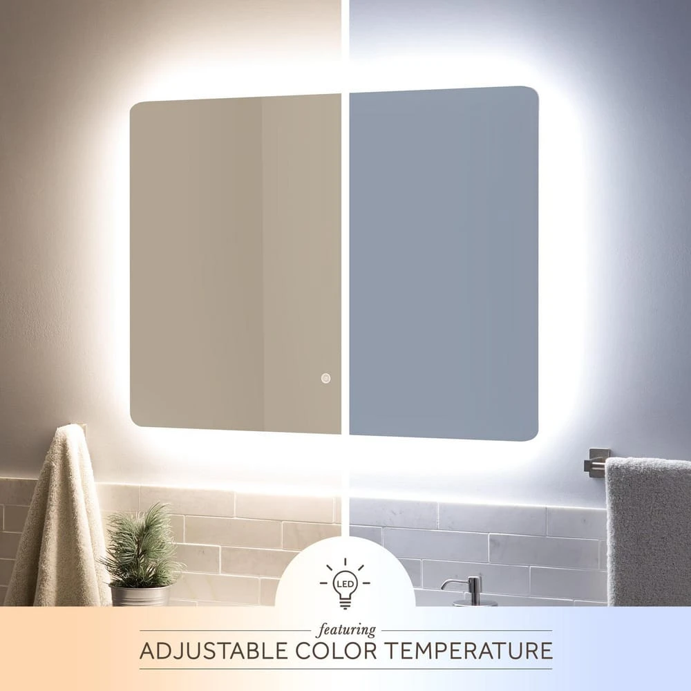 Signature Hardware Fleming 32 in. Rectangular Lighted Mirror with Tunable LED in Silver 2 Signature Hardware Fleming 32 in. Rectangular Lighted Mirror with Tunable LED in Silver - Image 2