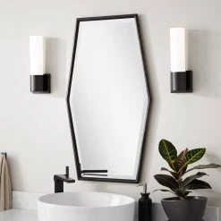 Signature Hardware Tenaya 20-3/8 x 36 x 3/4 in. Hexagonal Decorative Vanity Mirror in Black Powder Coat -Lotus & Windoware, Inc. Shop Query 636