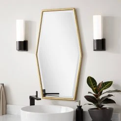 Signature Hardware Tenaya 20-3/8 x 36 x 3/4 in. Hexagonal Decorative Vanity Mirror in Gold Leaf 9 Signature Hardware Tenaya 20-3/8 x 36 x 3/4 in. Hexagonal Decorative Vanity Mirror in Gold Leaf -Lotus & Windoware, Inc. Shop Query 641