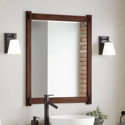 Signature Hardware Morris 30 in. Wood Vanity Mirror in Brown