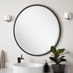 Signature Hardware Sobb 36 x 36 x 7/8 in. Round Decorative Vanity Mirror in Black Powder Coat
