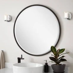 Signature Hardware Sobb 36 x 36 x 7/8 in. Round Decorative Vanity Mirror in Black Powder Coat 9 Signature Hardware Sobb 36 x 36 x 7/8 in. Round Decorative Vanity Mirror in Black Powder Coat -Lotus & Windoware, Inc. Shop Query 728