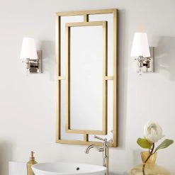 Signature Hardware Austi 18 x 36 x 1 in. Rectangular Decorative Vanity Mirror in Antique Brass