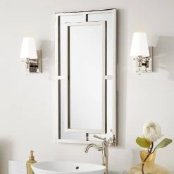 Signature Hardware Austi 18 x 36 x 1 in. Rectangular Decorative Vanity Mirror in Nickel 10 Signature Hardware Austi 18 x 36 x 1 in. Rectangular Decorative Vanity Mirror in Nickel -Lotus & Windoware, Inc. Shop Query 834