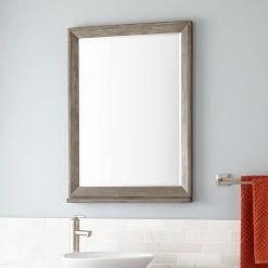 Signature Hardware Davyn 24 in. Mahogany Vanity Mirror in Grey Wash