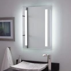 Signature Hardware Curie 20 in. Rectangular Lighted Mirror with Tunable LED in Silver