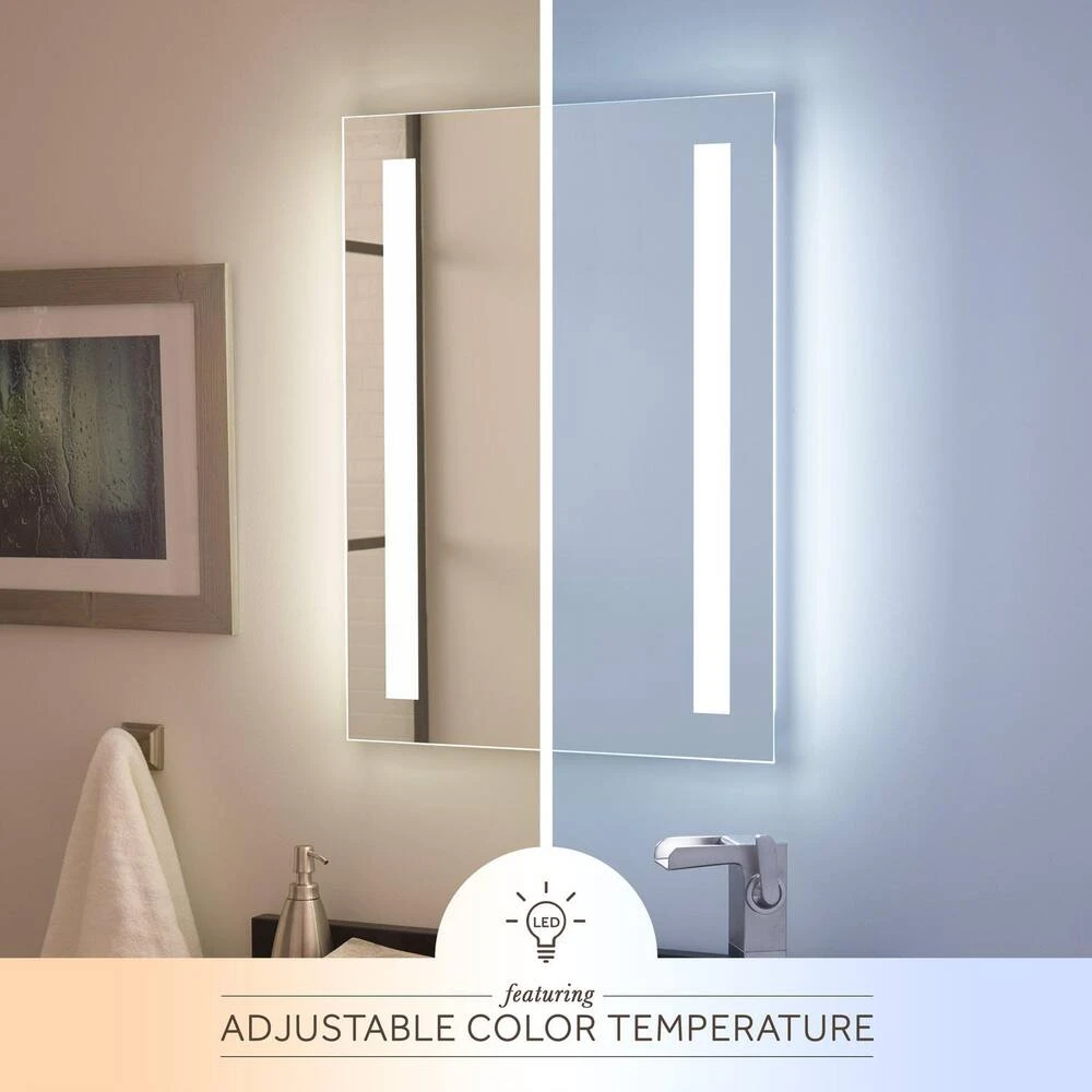 Signature Hardware Curie 20 in. Rectangular Lighted Mirror with Tunable LED in Silver 2 Signature Hardware Curie 20 in. Rectangular Lighted Mirror with Tunable LED in Silver - Image 2
