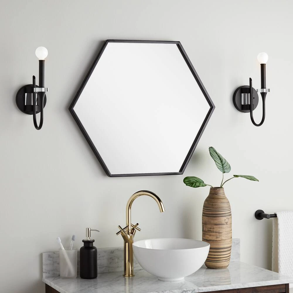 Signature Hardware Sauma 24 in. Hexagonal Vanity Mirror in Gloss Black 1 Signature Hardware Sauma 24 in. Hexagonal Vanity Mirror in Gloss Black