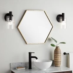 Signature Hardware Sauma 24 in. Hexagonal Vanity Mirror in Gold Leaf
