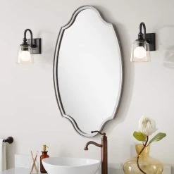 Signature Hardware Barewood 22 x 37-3/4 x 1-1/4 in. Oval Decorative Vanity Mirror in Antique Silver