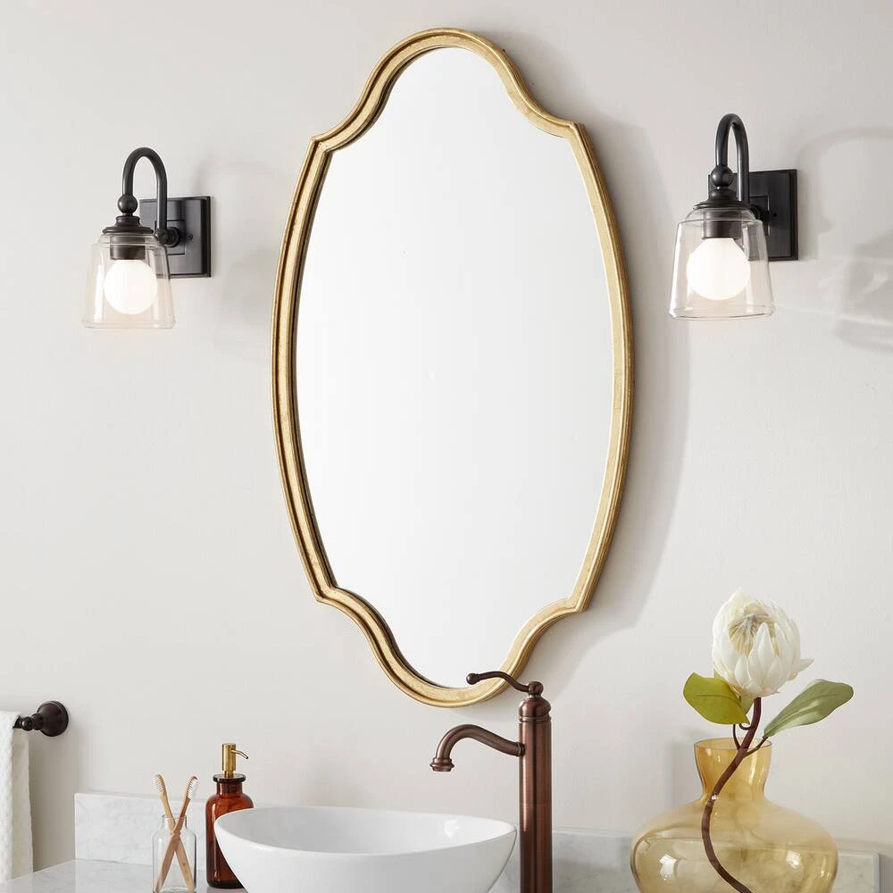 Signature Hardware Barewood 22 x 37-3/4 x 1-1/4 in. Oval Decorative Vanity Mirror in Gold Leaf 5 Signature Hardware Barewood 22 x 37-3/4 x 1-1/4 in. Oval Decorative Vanity Mirror in Gold Leaf - Image 5