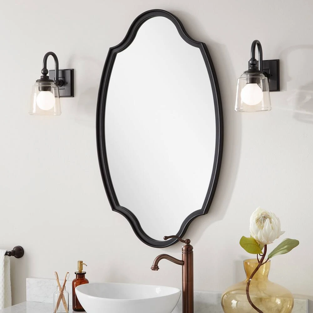 Signature Hardware Barewood 22 x 37-3/4 x 1-1/4 in. Oval Decorative Vanity Mirror in Black Powder Coat 5 Signature Hardware Barewood 22 x 37-3/4 x 1-1/4 in. Oval Decorative Vanity Mirror in Black Powder Coat - Image 5